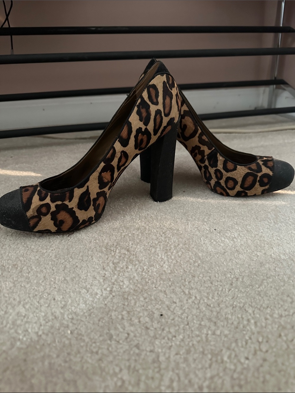 Sam Edelman Leopard-Print Block Heel Pumps in Brown and Black- real fur